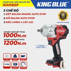 Máy bắn bulong 18V Kingblue KM18SF lực siết 1000Nm mở 1200Nm, 1/2 inch Máy siết bulong sửa ô tô, xe tải chưa kèm pin sạc
