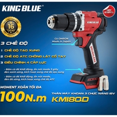 Máy khoan pin 3 chức năng 18V Kingblue KM18QD lực siết 100nm đầu kẹp 16mm, chân pin phổ thông, chưa kèm pin sạc