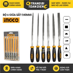 Bộ 6 giũa sắt (140mm) INGCO HKTF63 đường kính 3mm, gồm giũa dẹp, tròn, bán nguyệt, vuông, tam giác và dao - Chính hãng