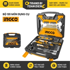 Bộ đồ nghề 120 dụng cụ INGCO HKTAC011201 gồm Mũi Khoan, Thước Thủy, Dao Rọc Giấy, Đầu tuýp, Cờ Lê, Búa - Chính hãng
