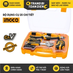 Bộ 25 dụng cụ cầm tay INGCO HKTH10258 gồm kìm, thước cuộn, đầu vít nhiều kích cỡ, hộp nhựa cao cấp - Trang bị toàn diện