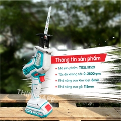 Máy cưa kiếm dùng pin 20V Total, Tốc độ không tải 0-3200rpm, Máy cưa gỗ 65mm và cưa sắt 8mm