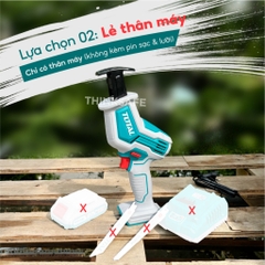 Máy cưa kiếm dùng pin 20V Total, Tốc độ không tải 0-3200rpm, Máy cưa gỗ 65mm và cưa sắt 8mm