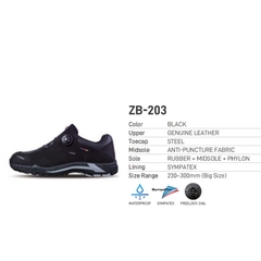 Giày bảo hộ Hàn Quốc Ziben 203 màu đen, chống thấm nước, thoáng khí, khóa vặn tiện lợi, kiểu dáng thời trang, chính hãng