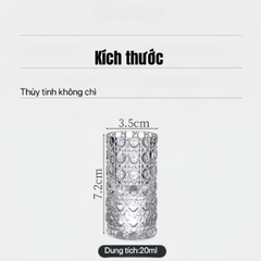 Set 6 ly rượu thủy tinh hình trụ 20ml họa tiết sang trọng,