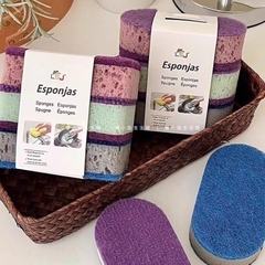 set 3 miếng rửa chén esponjas 002, miếng bọt biển cọ rửa chén, bát, xoong nồi tiện lợi mẫu mới