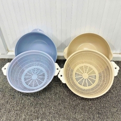 Set Thau Rổ Tai 2 lớp Nhựa Việt Nhật Bền Đẹp Size 28x15x14cm