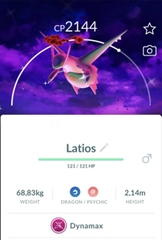 Shiny Dynamax Latios with Dark Skies background
