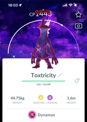 Shiny Dynamax Toxtricity with Dark Skies background