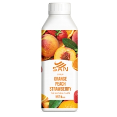 SYRUP CAM ĐÀO DÂU Chai 1Kg, tặng sách công thức, tiện dụng, trái cây tự nhiên, đậm đặc, chuyên dùng pha chế trà trái cây, soda