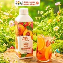 SYRUP CAM ĐÀO DÂU Chai 1Kg, tặng sách công thức, tiện dụng, trái cây tự nhiên, đậm đặc, chuyên dùng pha chế trà trái cây, soda