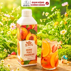 SYRUP CAM ĐÀO DÂU Chai 1Kg, tặng sách công thức, tiện dụng, trái cây tự nhiên, đậm đặc, chuyên dùng pha chế trà trái cây, soda