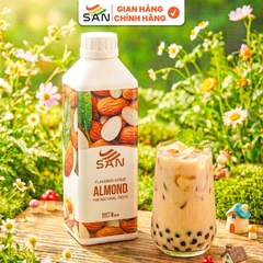 SYRUP HƯƠNG HẠNH NHÂN Chai 1Kg, đậm đà, có chai chiết 100ml tặng công thức, latte, trà sữa, làm bánh, pha chế đa dạng