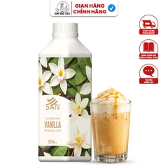 SYRUP VANILLA Chai 1Kg, đậm đà, có chai chiết 100ml tặng công thức, latte, trà sữa, làm bánh, pha chế đa dạng