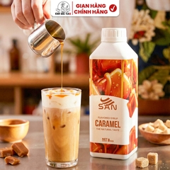 SYRUP HƯƠNG CARAMEL Chai 1Kg, đậm đà, có chai chiết 100ml tặng công thức, latte, trà sữa, làm bánh, pha chế đa dạng