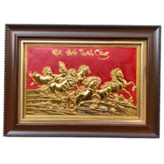 Tranh Đồng Mã Đáo Thành Công , Dát Vàng ( 25x35cm ) - Cửu Diệu Thiên - MD007