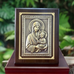 Tranh Đồng Công Giáo - Đức Mẹ Và Chúa Hài Đồng ( 17x22cm ) - Đồ Đồng Cửu Diệu Thiên - TCG025