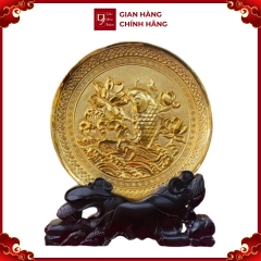 Tranh Đồng Đĩa Cá Chép Hoa Sen , Mạ Vàng 24K ( Đường Kính 19cm ) - Cửu Diệu Thiên - CH004
