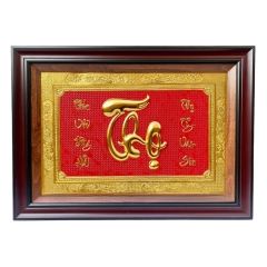 Tranh Đồng Chữ Thọ , Dát Vàng ( 52x72cm ) - Cửu Diệu Thiên - THN202