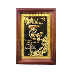 Tranh Đồng Chữ Thọ , Mạ Vàng 24K ( 38x54cm ) - Cửu Diệu Thiên - THN194