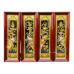 Tranh Đồng Tứ Quý, Dát Vàng Bạc ( 41x127cm ) - Cửu Diệu Thiên - TQ008