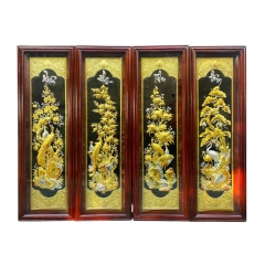 Tranh Đồng Tứ Quý, Dát Vàng Bạc ( 41x127cm ) - Cửu Diệu Thiên - TQ011