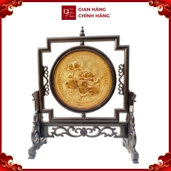 Tranh Đĩa Đồng Hoa Sen 2 Mặt , Mạ Vàng 24K ( Đường Kính 34cm ) - Cửu Diệu Thiêu - SD007