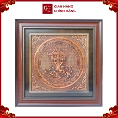 Tranh Đồng Chùa Một Cột - Đồng Đỏ , Giả Cổ ( 42x42cm ) - Cửu Diệu Thiên - GC001