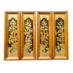 Tranh Đồng Tứ Quý , Mạ Vàng 24K ( 28x88cm ) - Cửu Diệu Thiên - TQ015