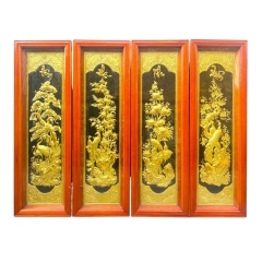 Tranh Đồng Tứ Quý, Mạ Vàng 24K (41x127cm) - Cửu Diệu Thiên - TQ014