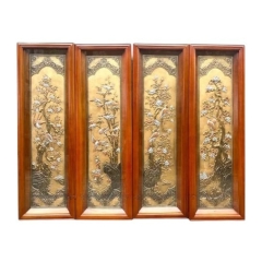 Tranh Đồng Tứ Quý , Dát Vàng Bạc ( 41x1m27 ) - Cửu Diệu Thiên - TQ018