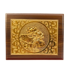 Tranh Đồng Hoa Sen , Dát Vàng ( 20x25cm ) - Cửu Diệu Thiên - SH034