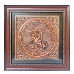 Tranh Đồng Chùa Một Cột - Đồng Đỏ , Giả Cổ ( 42x42cm ) - Cửu Diệu Thiên - GC001