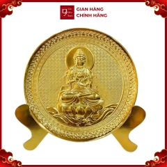 Tranh Đĩa Đồng Tượng Quan Âm , Mạ Vàng 24k ( Đường Kính 21cm ) - Cửu Diệu Thiên - TQ007