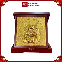 Tranh Đồng Mèo - Linh Vật Năm Quý Mão , Mạ Vàng 24K ( Đường Kính 16,5cm ) - Cửu Diệu Thiên - QM012