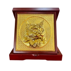 Tranh Đồng Mèo - Linh Vật Năm Quý Mão , Mạ Vàng 24K ( Đường Kính 16,5cm ) - Cửu Diệu Thiên - QM012