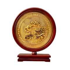 Tranh Đĩa Đồng Hoa Sen 2 Mặt , Mạ Vàng 24K ( Đường Kính 22cm ) - Cửu Diệu Thiên - SD008