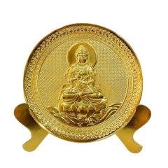Tranh Đĩa Đồng Tượng Quan Âm , Mạ Vàng 24k ( Đường Kính 21cm ) - Cửu Diệu Thiên - TQ007