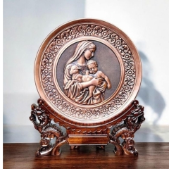 Tranh Đồng Công Giáo - Chúa Giêsu Và Mẹ Maria ( Đường Kính 19cm ) - Đồ Đồng Cửu Diệu Thiên - TCG008