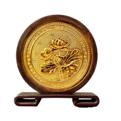 Tranh Đĩa Đồng Hoa Sen 2 Mặt , Mạ Vàng 24K ( Đường Kính 22cm ) - Cửu Diệu Thiên - SD009