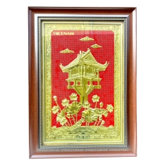 Tranh Đồng Chùa Một Cột - Đồng Đỏ , Giả Cổ ( 40x55cm ) - Cửu Diệu Thiên - MC005