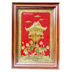 Tranh Đồng Chùa Một Cột - Đồng Đỏ , Giả Cổ ( 50x70cm ) - Cửu Diệu Thiên - MC0019