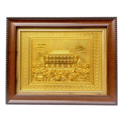 Tranh Đồng Bến Nhà Rồng - Bảo Tàng Hồ Chí Minh , Mạ Vàng 24K ( 28x34cm ) - Cửu Diệu Thiên - BR005