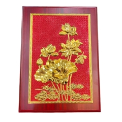 Tranh Đồng Hoa Sen Mạ Vàng 24k ( 32x23cm ) - Cửu Diệu Thiên  - ĐH001