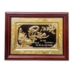 Tranh Đồng Chữ Phúc , Mạ Vàng 24K - Khung Gỗ Gụ ( 81x127cm ) - Cửu Diệu Thiên - THN249