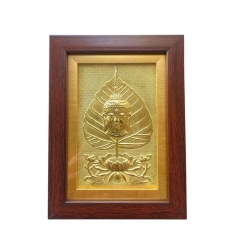 Tranh Đồng Lá Bồ Đề Tượng Phật A-Di-Đà ( 15x20cm ) - Cửu Diệu Thiên - BD007