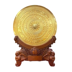Tranh Đĩa Mặt Trống Đồng , Mạ Vàng 24k ( Đường Kính 30cm , Cao 42cm ) - Cửu Diệu Thiên - DT012