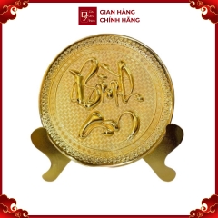 Trang Đĩa Chữ Bình An Bằng Đồng Mạ Vàng 24k ( Đường Kính 21cm ) - Cửu DIệu Thiên - TD003