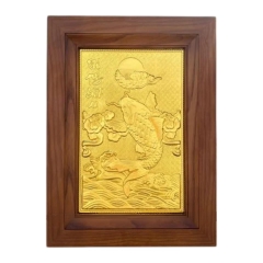 Tranh Đồng Cá Chép Vượt Vũ Môn Quan , Mạ Vàng 24K ( 28x38cm ) - Cửu Diệu Thiên - THN340