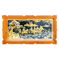 Tranh Đồng Mã Đáo Thành Công , Mạ Vàng 24K , Khung Gỗ Gõ ( 107x197cm ) - Cửu Diệu Thiên - MD0018